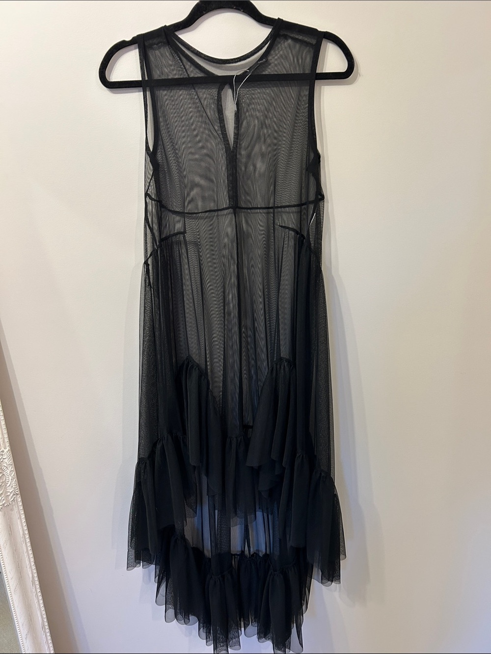 Black Sheer Tiered Mesh Dress